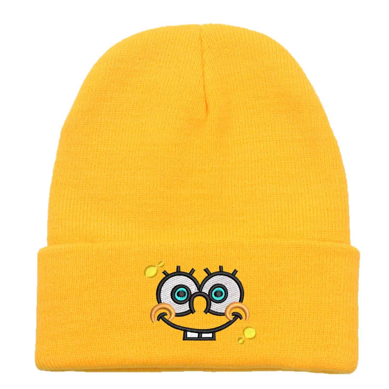 Czapka beanie z haftem wielkich oczu unisex Żółty