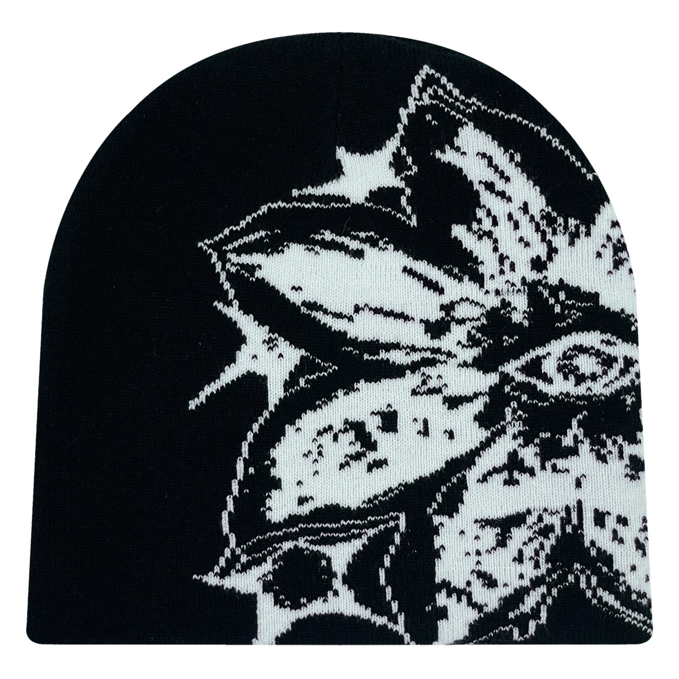 Czapka beanie z dzianiny w żakardowy wzór, unisex Czarno-biały