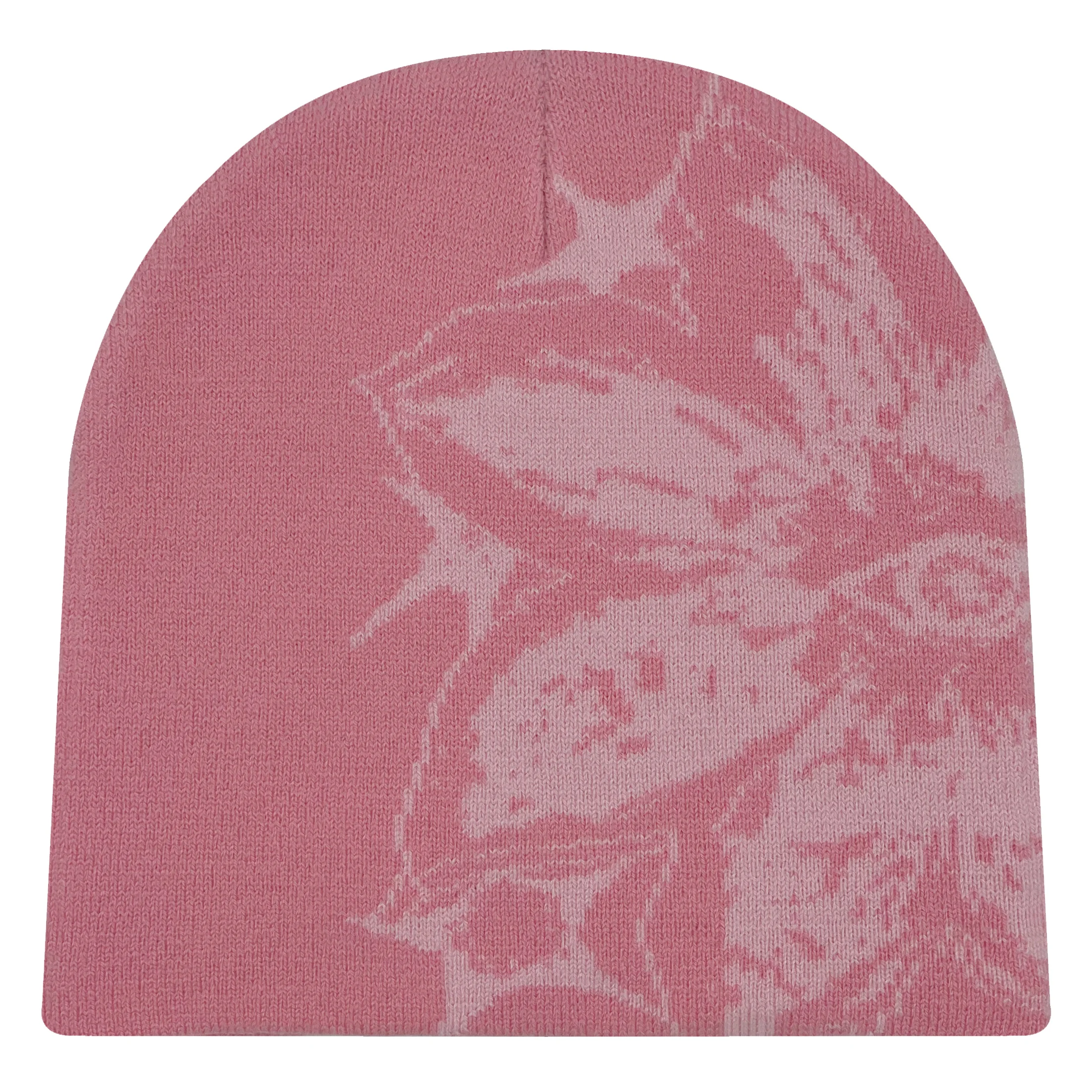 Czapka beanie z dzianiny w żakardowy wzór, unisex Różowy
