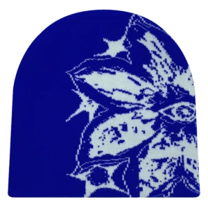 Czapka beanie z dzianiny w żakardowy wzór, unisex Błękitny