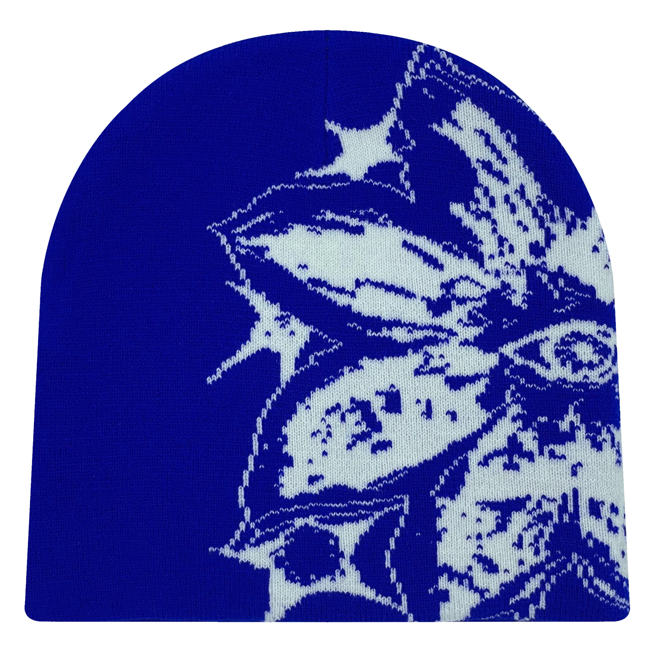 Czapka beanie z dzianiny w żakardowy wzór, unisex Błękitny