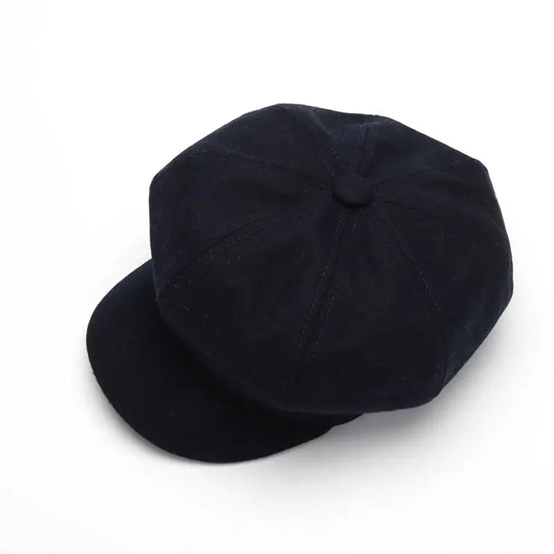 Czapka gazeciarska wełniana ośmiokątna unisex - jesień i zima Granatowy