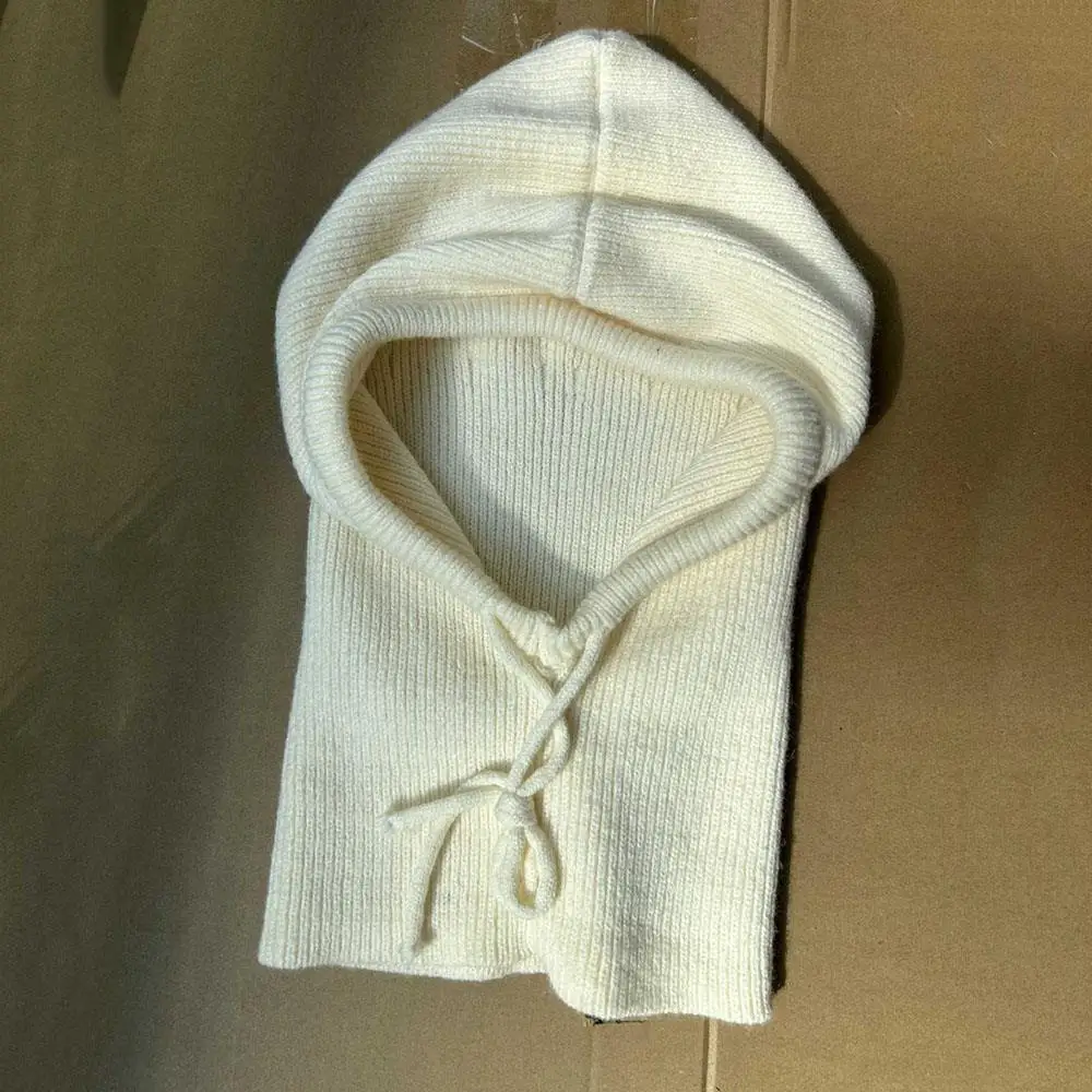 Czapka kominiarka dzianinowa z osłoną na szyję zimowa Beżowy
