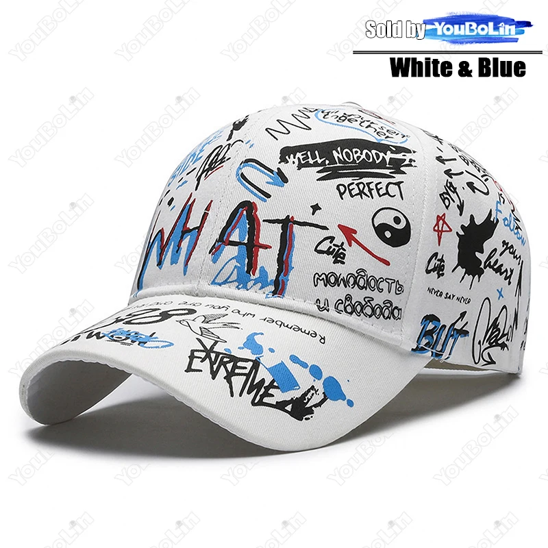Bawełniana czapka snapback z nadrukiem graffiti Biały