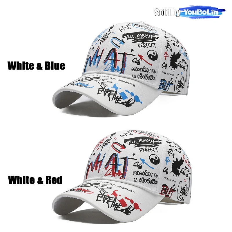 Bawełniana czapka snapback z nadrukiem graffiti Whiteblue whitered
