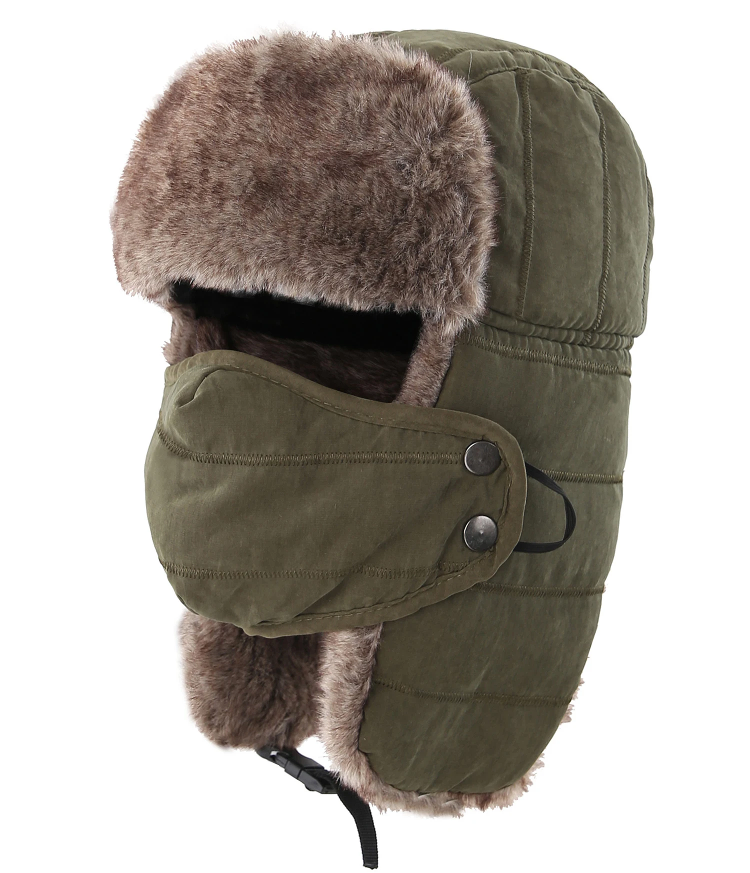 Czapka traperska Ushanka męska z odpinaną maską na zimę Khaki