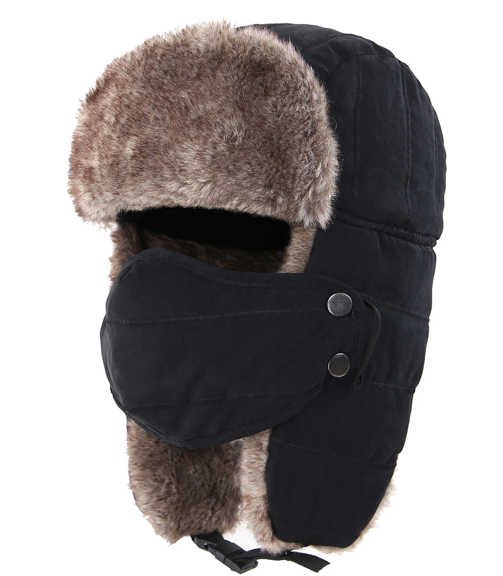 Czapka traperska Ushanka męska z odpinaną maską na zimę Czarny