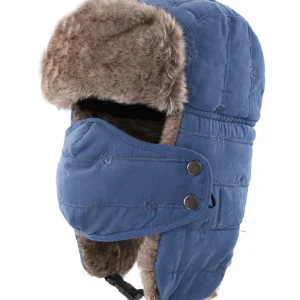 Czapka traperska Ushanka męska z odpinaną maską na zimę Niebieski