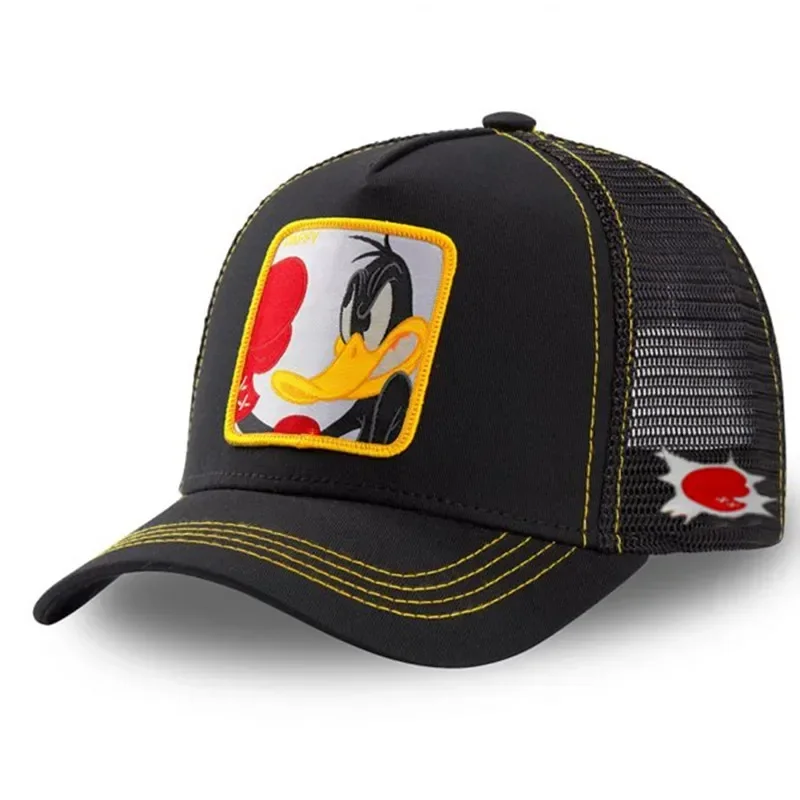 Czapka z daszkiem z naszywką trucker w stylu kreskówki Kartonowy karton czarny