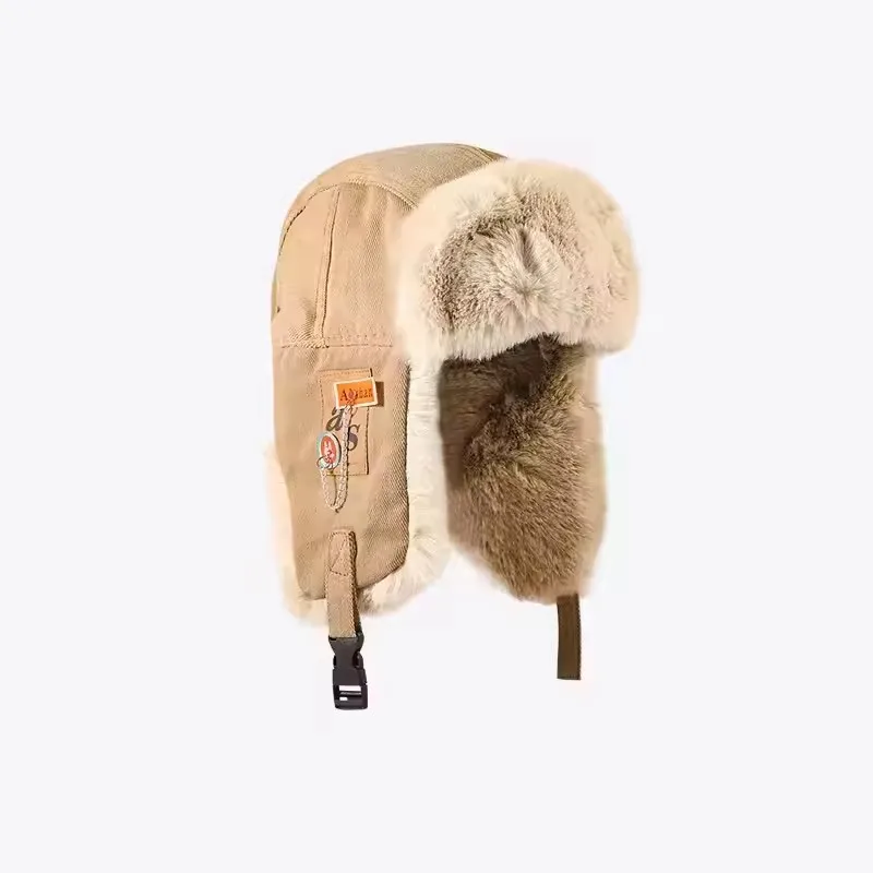Czapka uszanka z futerkiem i nausznikami, ciepła rosyjska bomber Khaki