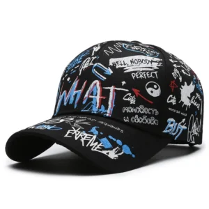 Czapka z daszkiem graffiti, bawełniana snapback Czarny