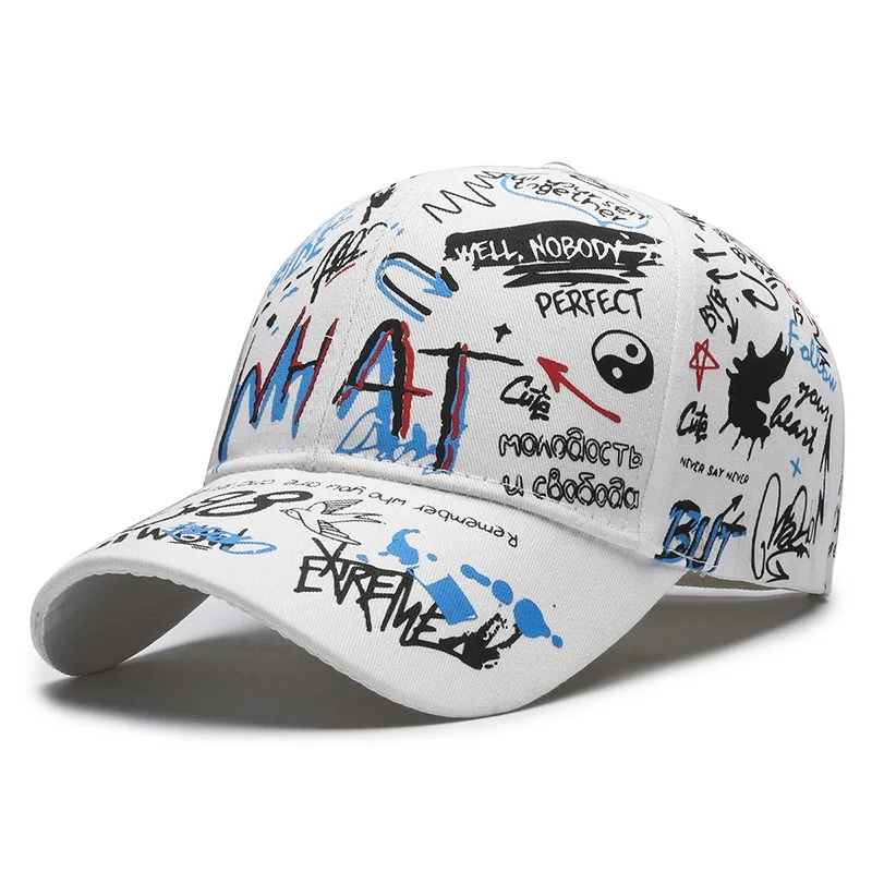 Czapka z daszkiem graffiti, bawełniana snapback Biały