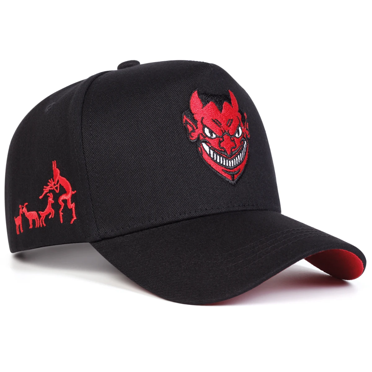 Czarna czapka z daszkiem z haftem diabła, regulowana, unisex Czarny