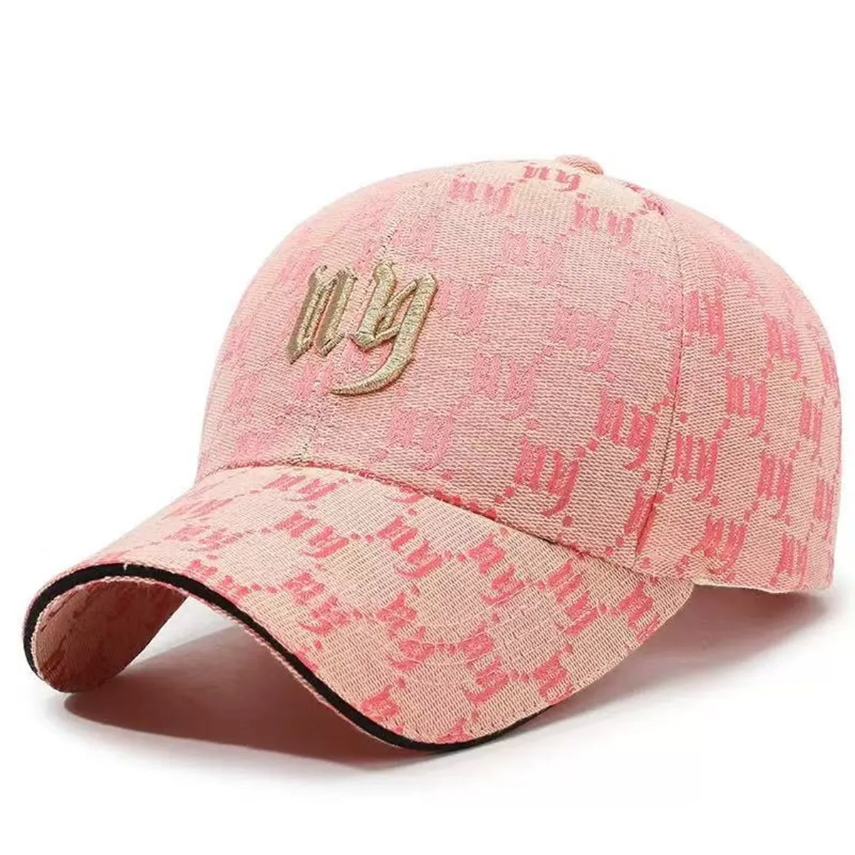 Czapka z daszkiem z haftem NY unisex regulowana Różowy