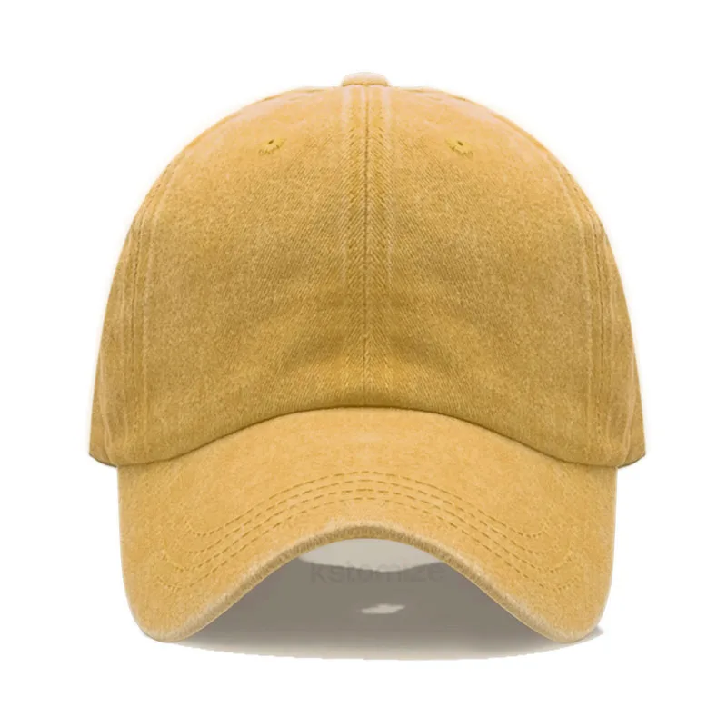 Czapka z daszkiem z haftowanym logo, vintage washed bawełna Żółty