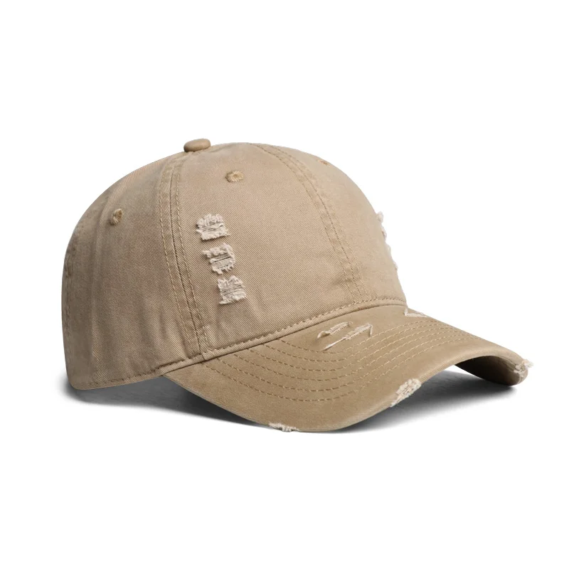 Czapka z daszkiem męska vintage, sprana bawełna z haftem Khaki