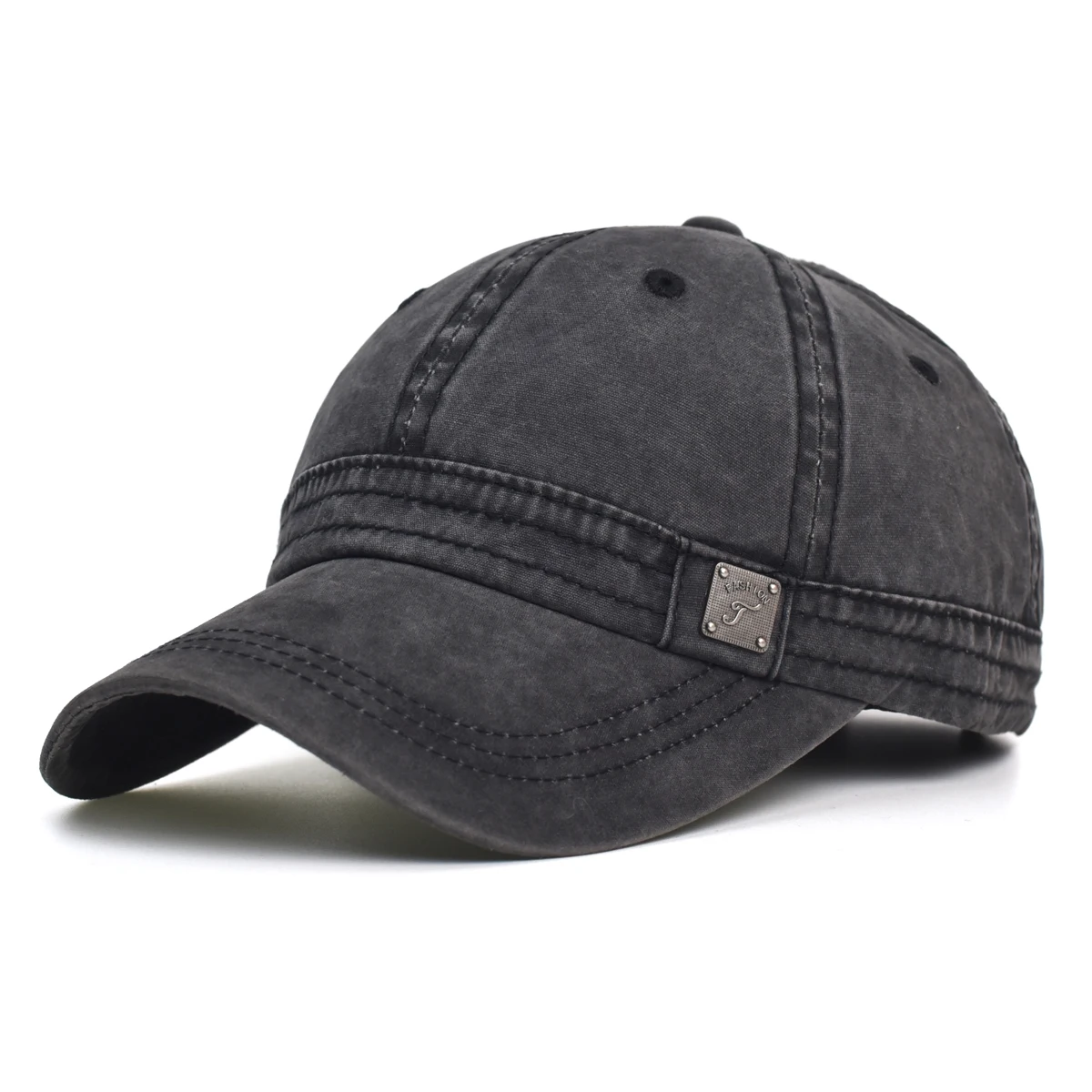 Czapka z daszkiem z pranej bawełny, dad hat w stylu vintage Czarny