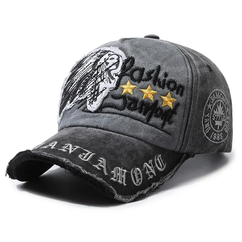 Czapka z daszkiem retro z haftem, regulowana baseballówka unisex Czarny