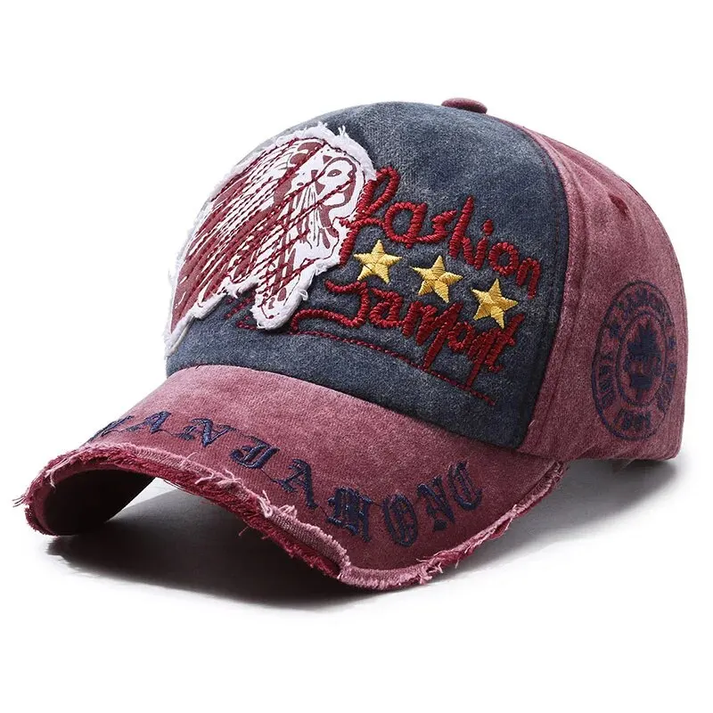 Czapka z daszkiem retro z haftem, regulowana baseballówka unisex Czerwony