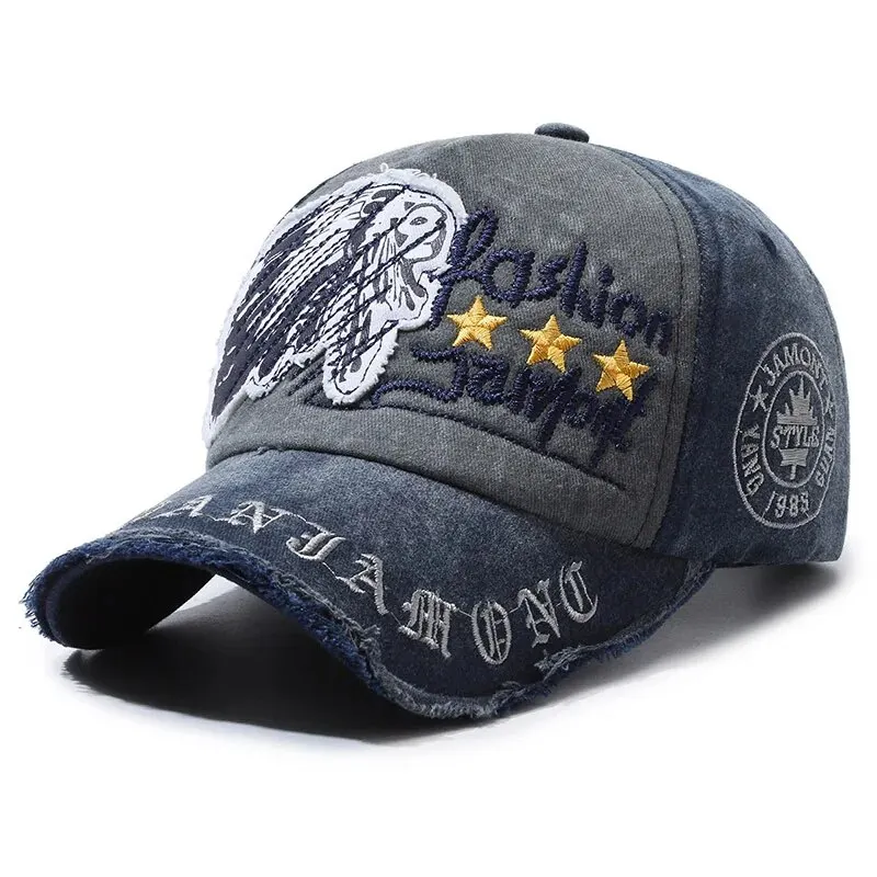 Czapka z daszkiem retro z haftem, regulowana baseballówka unisex Granatowy
