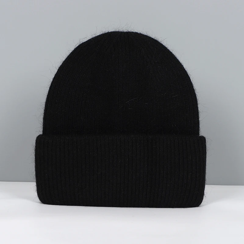 Czapka zimowa damska z dzianiny, ciepła i miękka czapka beanie Czarny