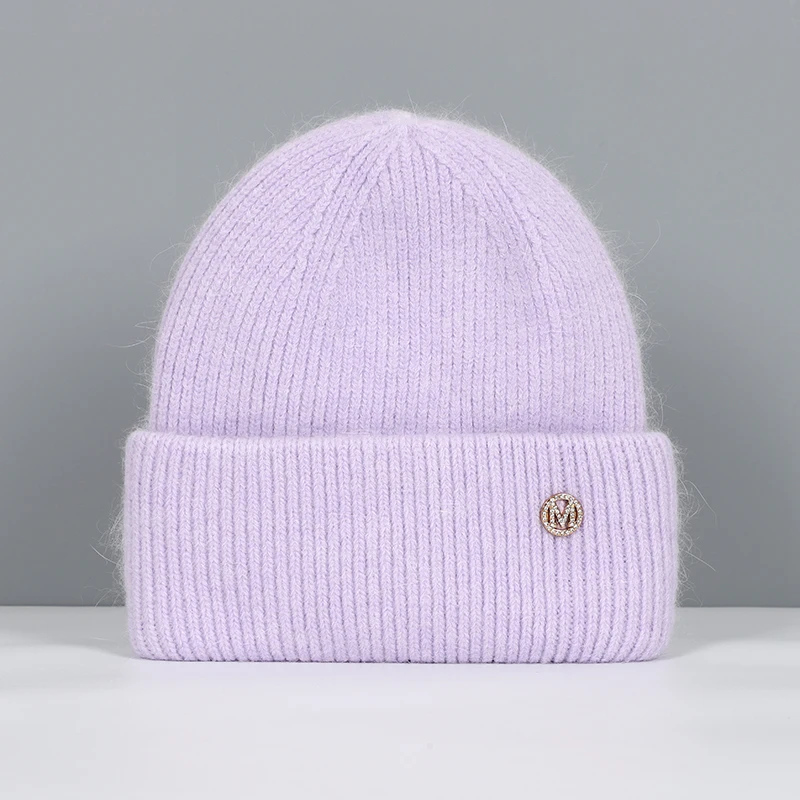 Czapka zimowa damska z dzianiny, ciepła i miękka czapka beanie Fioletowy