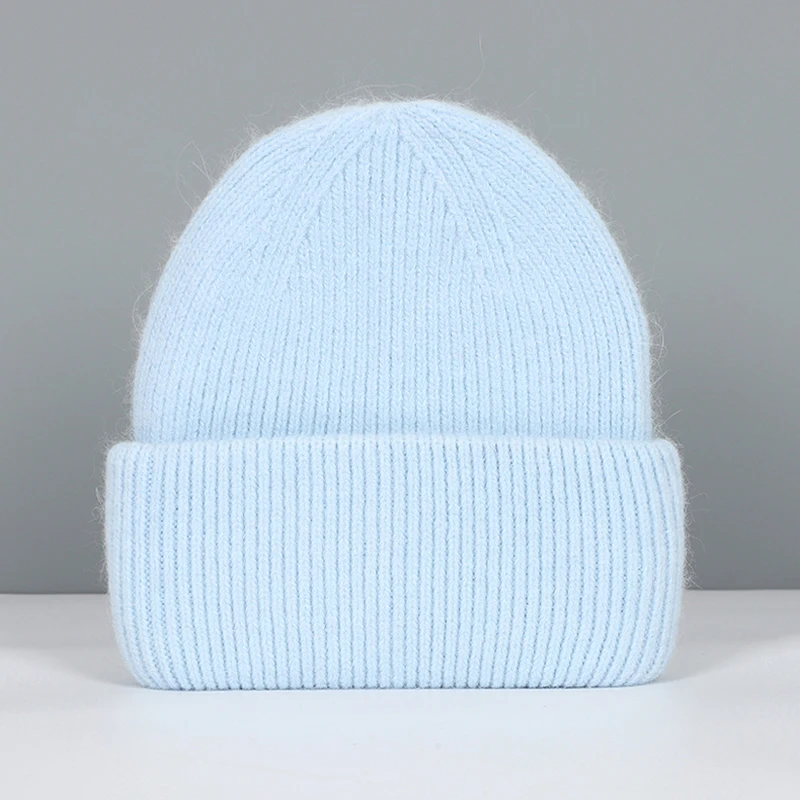 Czapka zimowa damska z dzianiny, ciepła i miękka czapka beanie Jasnoniebieski