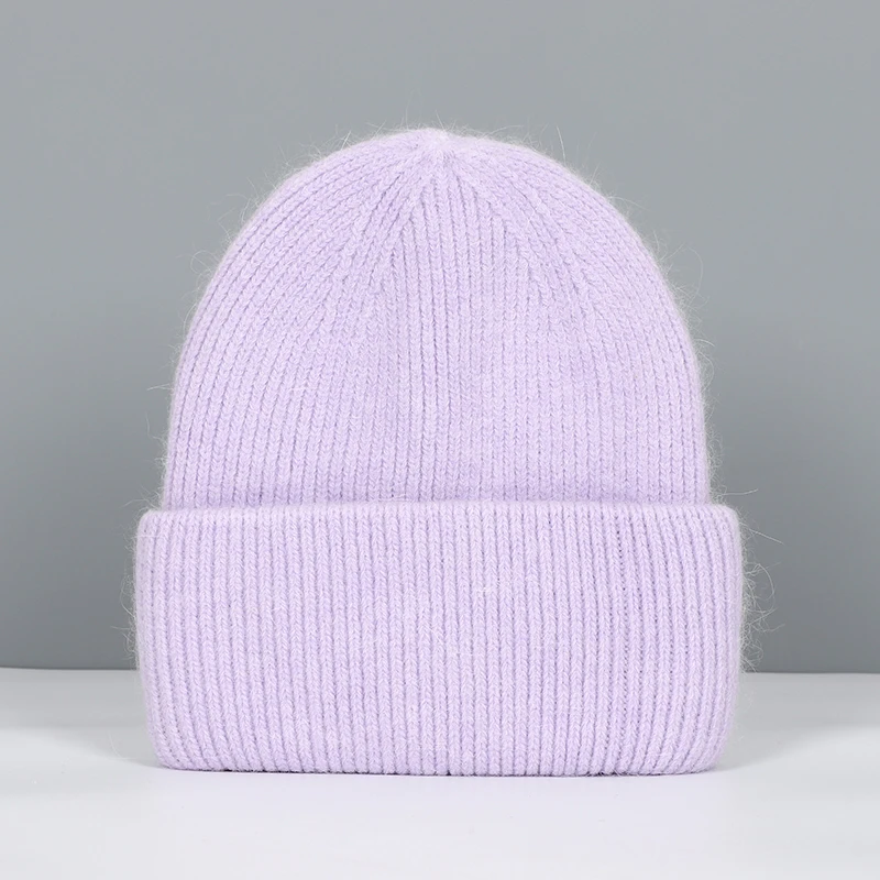 Czapka zimowa damska z dzianiny, ciepła i miękka czapka beanie Jasnofioletowy