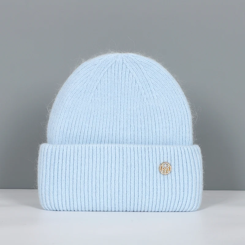 Czapka zimowa damska z dzianiny, ciepła i miękka czapka beanie Niebieski