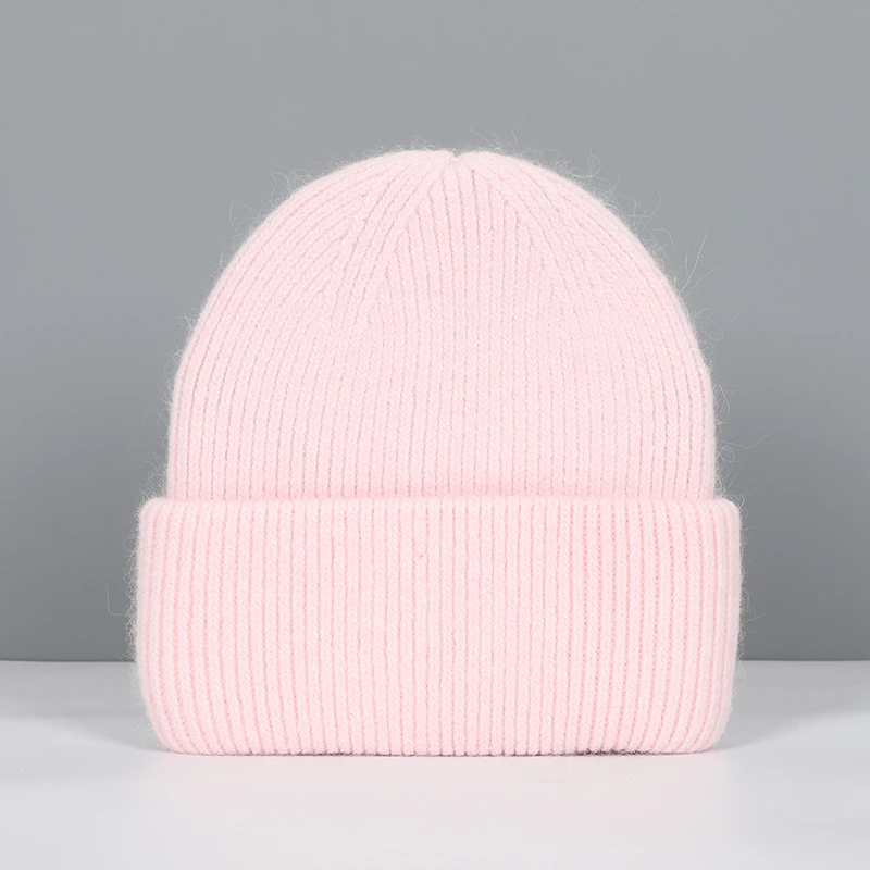 Czapka zimowa damska z dzianiny, ciepła i miękka czapka beanie Różowy
