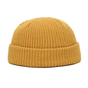 Czapka zimowa dziergana beanie unisex, ciepła krótka czapka Ciemnożółty
