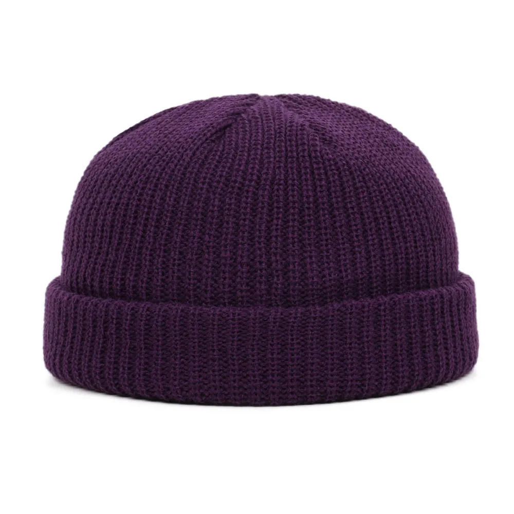 Czapka zimowa dziergana beanie unisex, ciepła krótka czapka Fioletowy