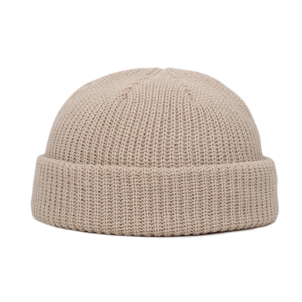 Czapka zimowa dziergana beanie unisex, ciepła krótka czapka Khaki