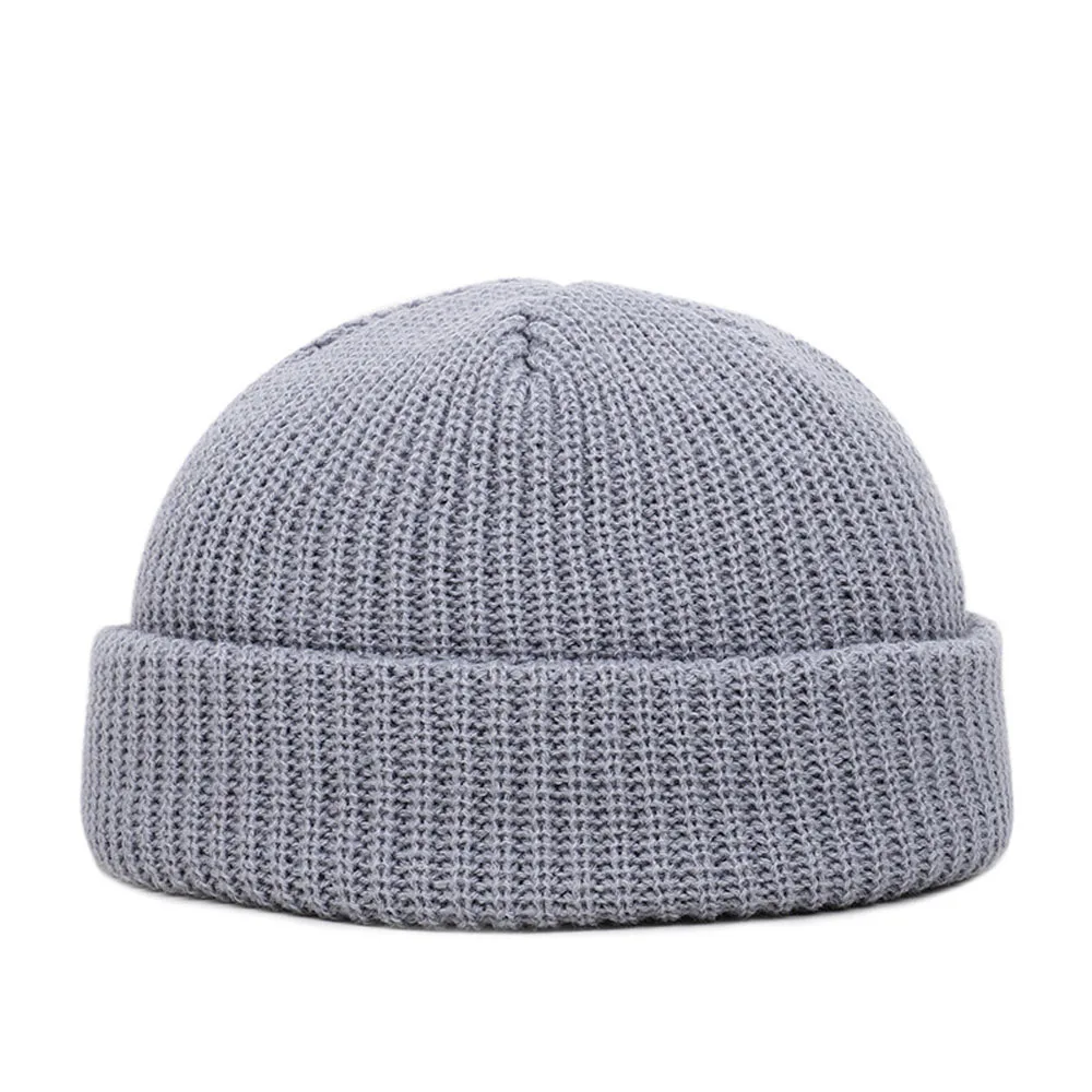 Czapka zimowa dziergana beanie unisex, ciepła krótka czapka Jasnoszary