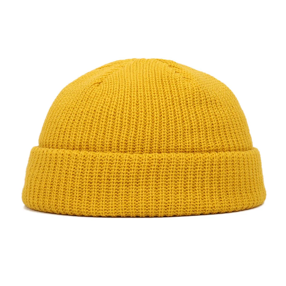 Czapka zimowa dziergana beanie unisex, ciepła krótka czapka Jasnożółty