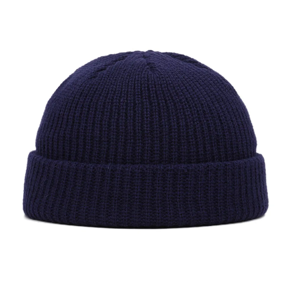 Czapka zimowa dziergana beanie unisex, ciepła krótka czapka Granatowy