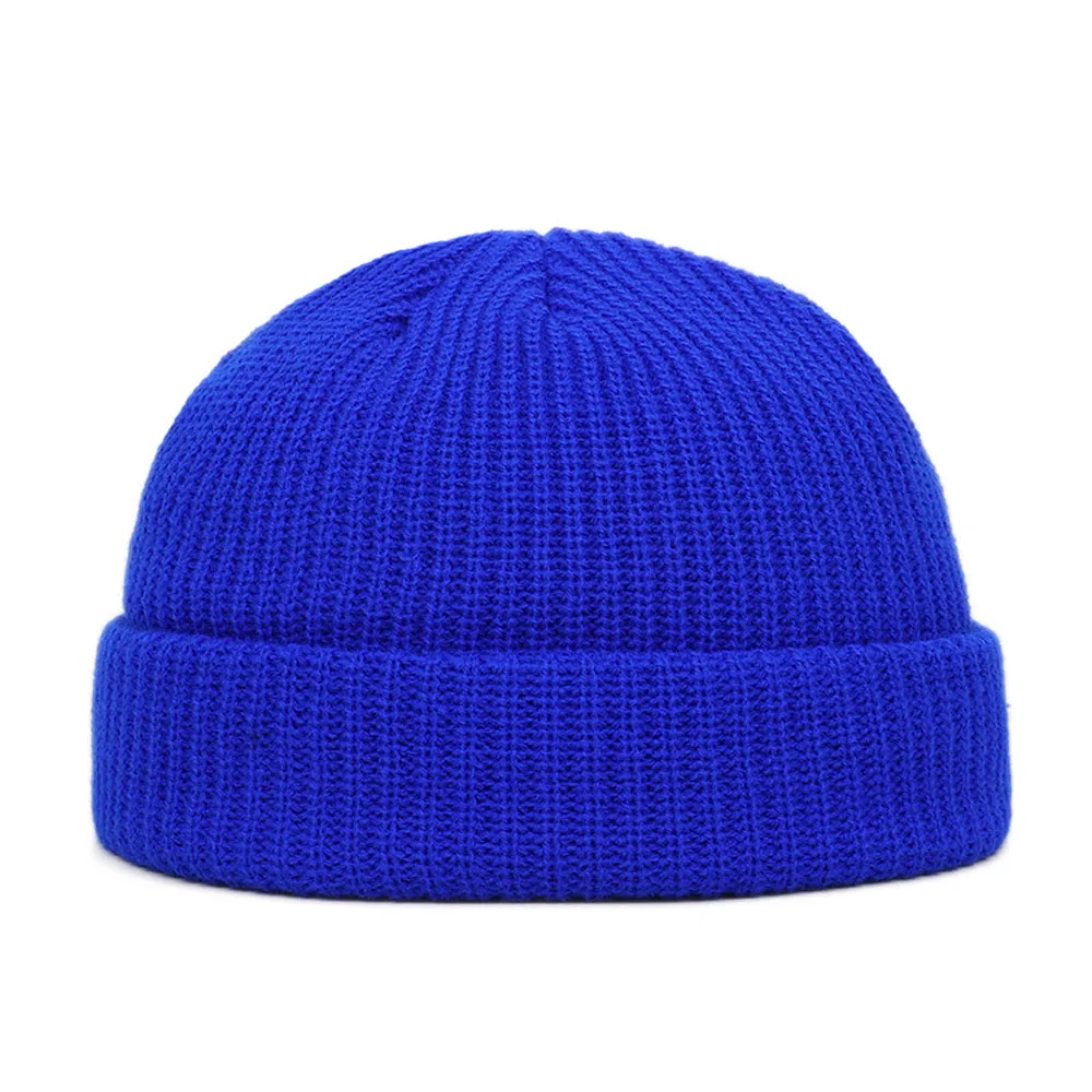 Czapka zimowa dziergana beanie unisex, ciepła krótka czapka Niebieski