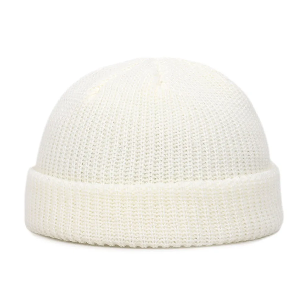 Czapka zimowa dziergana beanie unisex, ciepła krótka czapka Biały