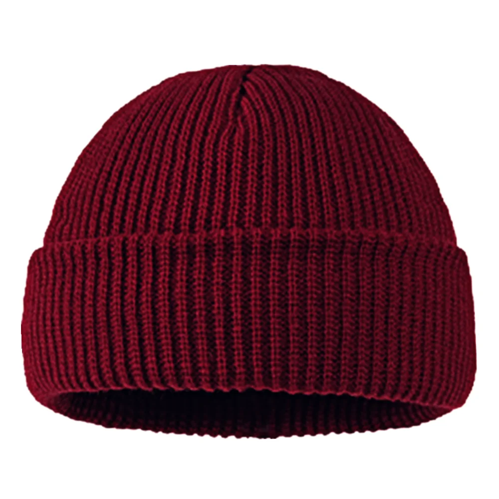 Czapka zimowa dziergana beanie unisex, ciepła krótka czapka Bordowy