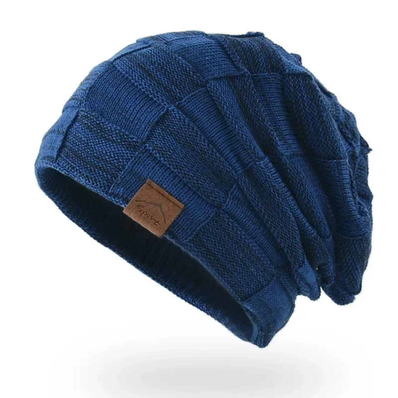 Czapka zimowa z pomponem i polarową podszewką - ciepła czapka beanie Niebieski