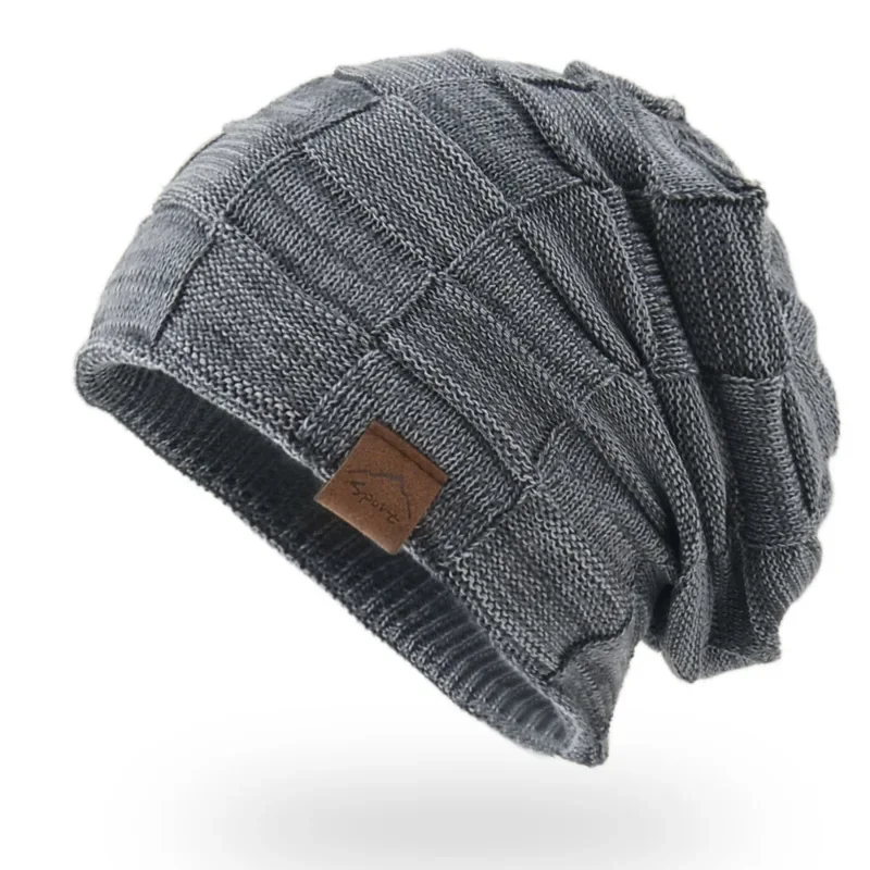 Czapka zimowa z pomponem i polarową podszewką - ciepła czapka beanie Szary