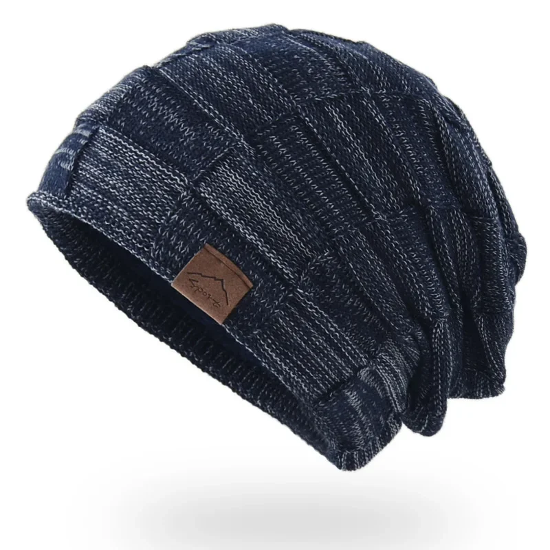 Czapka zimowa z pomponem i polarową podszewką - ciepła czapka beanie Granatowy
