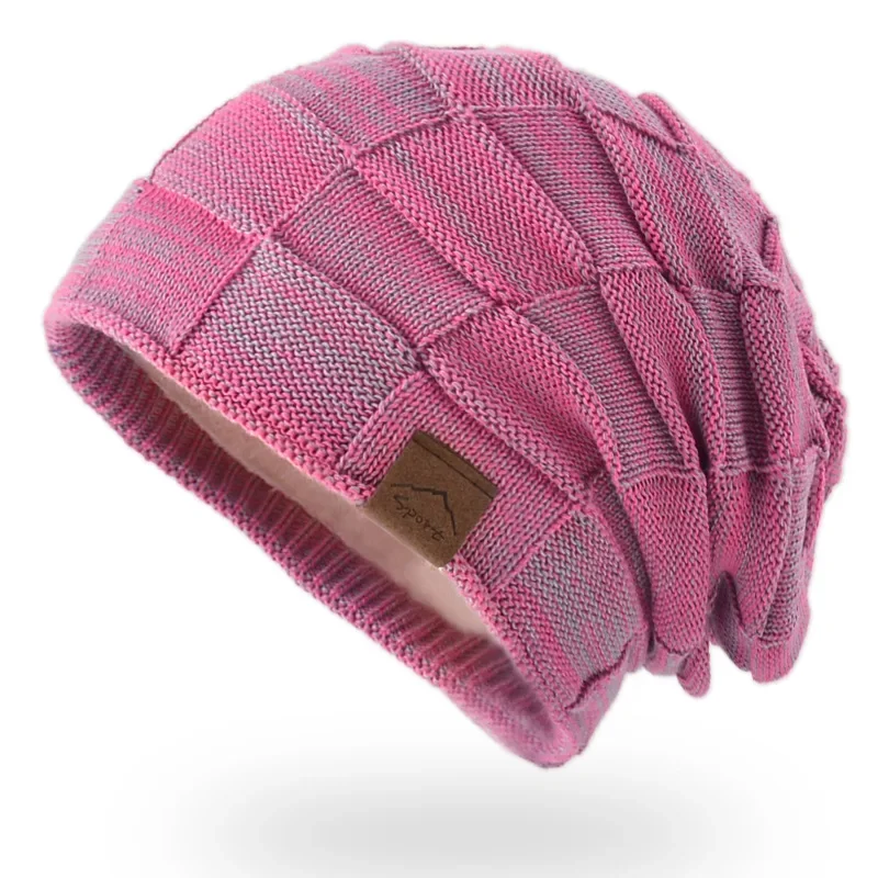 Czapka zimowa z pomponem i polarową podszewką - ciepła czapka beanie Różowy