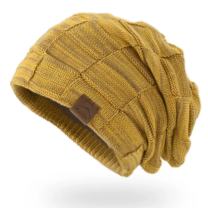 Czapka zimowa z pomponem i polarową podszewką - ciepła czapka beanie Żółty