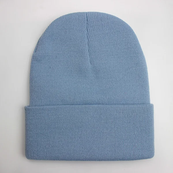 Czapka zimowa unisex z dzianiny, ciepła czapka beanie z mieszanki wełny Błękitny