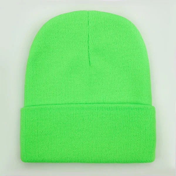 Czapka zimowa unisex z dzianiny, ciepła czapka beanie z mieszanki wełny Zielony fluorescencyjny