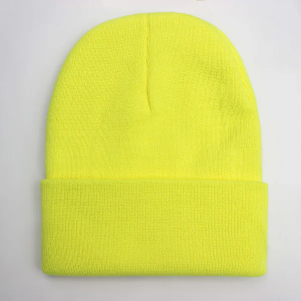 Czapka zimowa unisex z dzianiny, ciepła czapka beanie z mieszanki wełny żółty fluorescencyjny