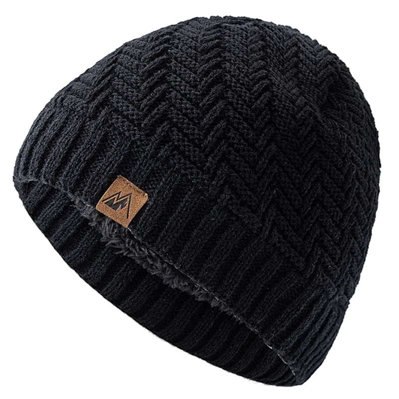 Czapka zimowa unisex z pluszową podszewką, ciepła czapka beanie Czarny