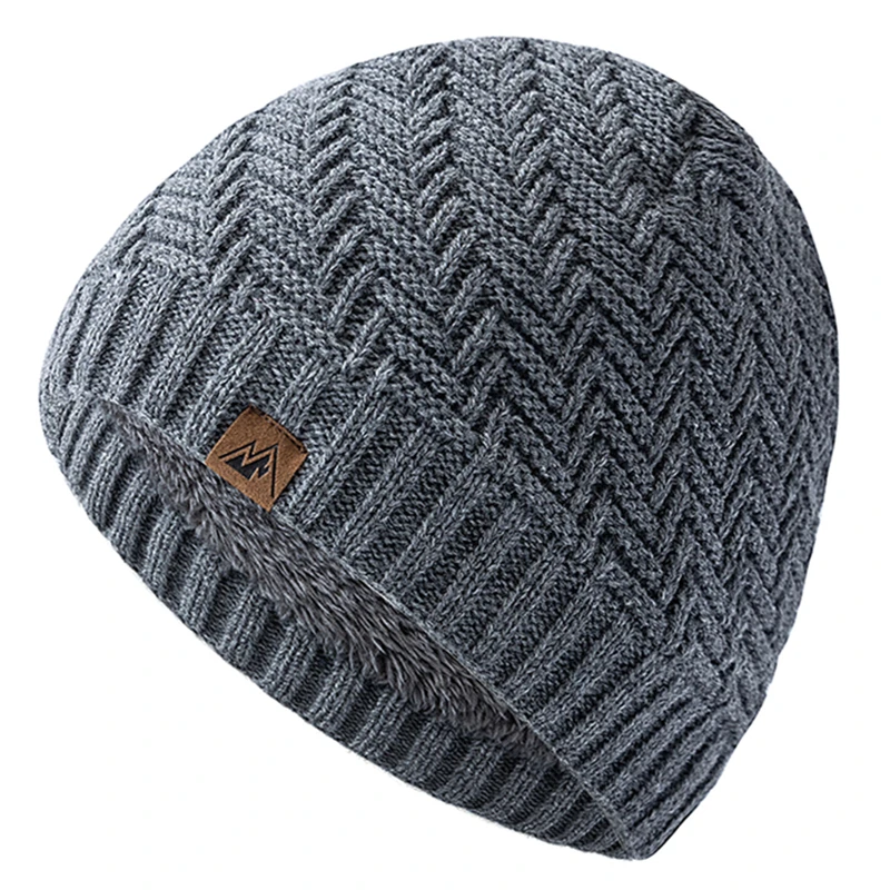 Czapka zimowa unisex z pluszową podszewką, ciepła czapka beanie Szary