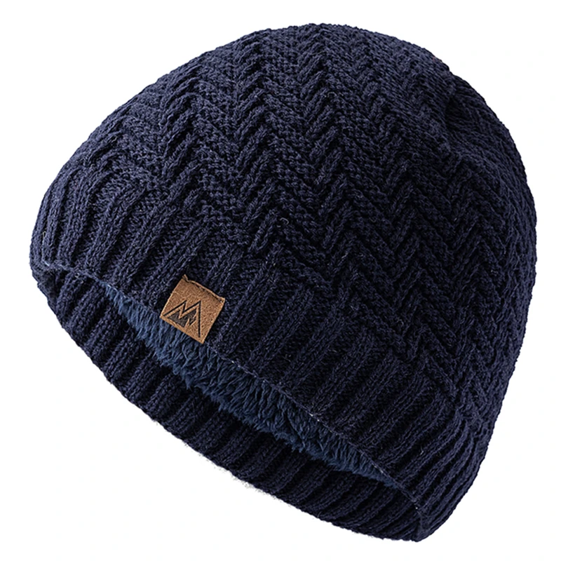 Czapka zimowa unisex z pluszową podszewką, ciepła czapka beanie Granatowy